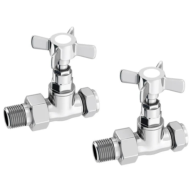 Kartell CROSS-STR Cross Head Straight Radiator Valve Pair - Chrome