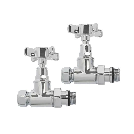 Kartell CROSS-STR Cross Head Straight Radiator Valve Pair - Chrome