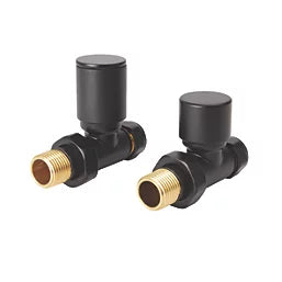 Kartell BLACK-STR Straight Radiator Valve Pair - 15mm - Black