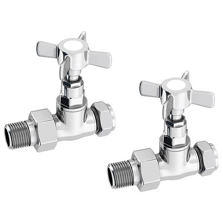 Kartell CROSS-STR Cross Head Straight Radiator Valve Pair - Chrome