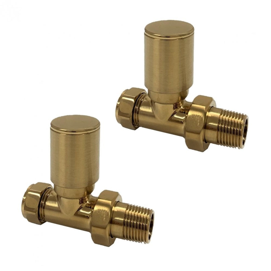 Kartell BRASS-STR Straight Radiator Valve Pair - 15mm - Brushed Brass
