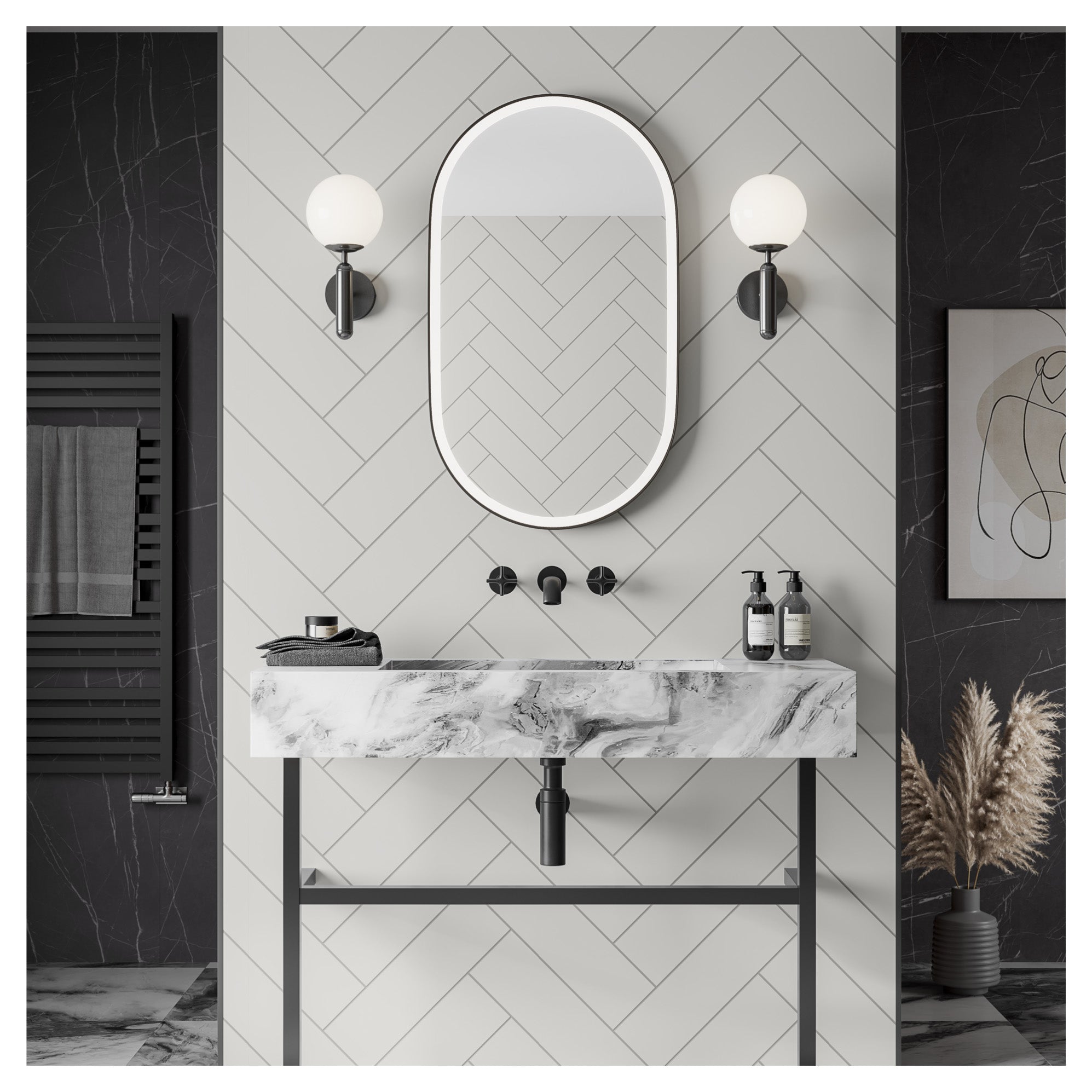 Multipanel Tile Effect White Grey Hydrolock T&G Wall Panel - 2400 x 598 x 11mm