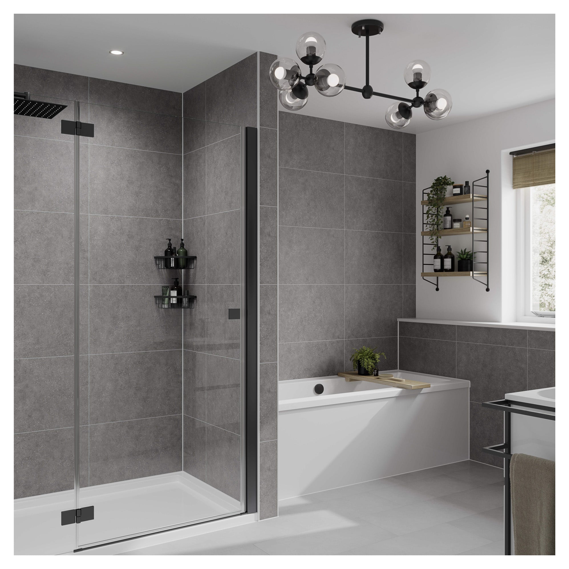Multipanel Tile Effect Grey Mineral Hydrolock T&G Wall Panel - 2400 x 598 x 11mm