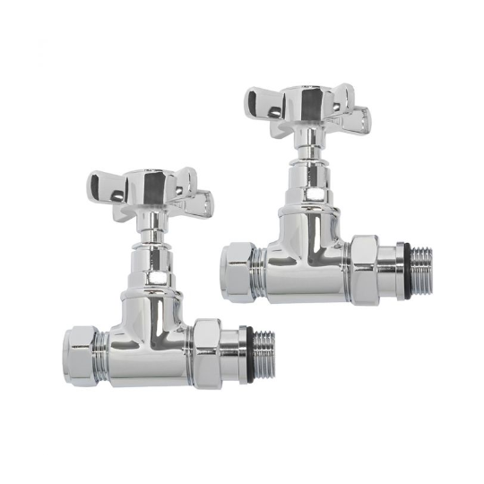Kartell CROSS-STR Cross Head Straight Radiator Valve Pair - Chrome