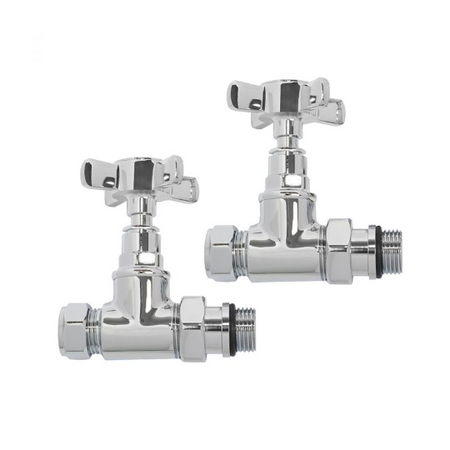Kartell CROSS-STR Cross Head Straight Radiator Valve Pair - Chrome