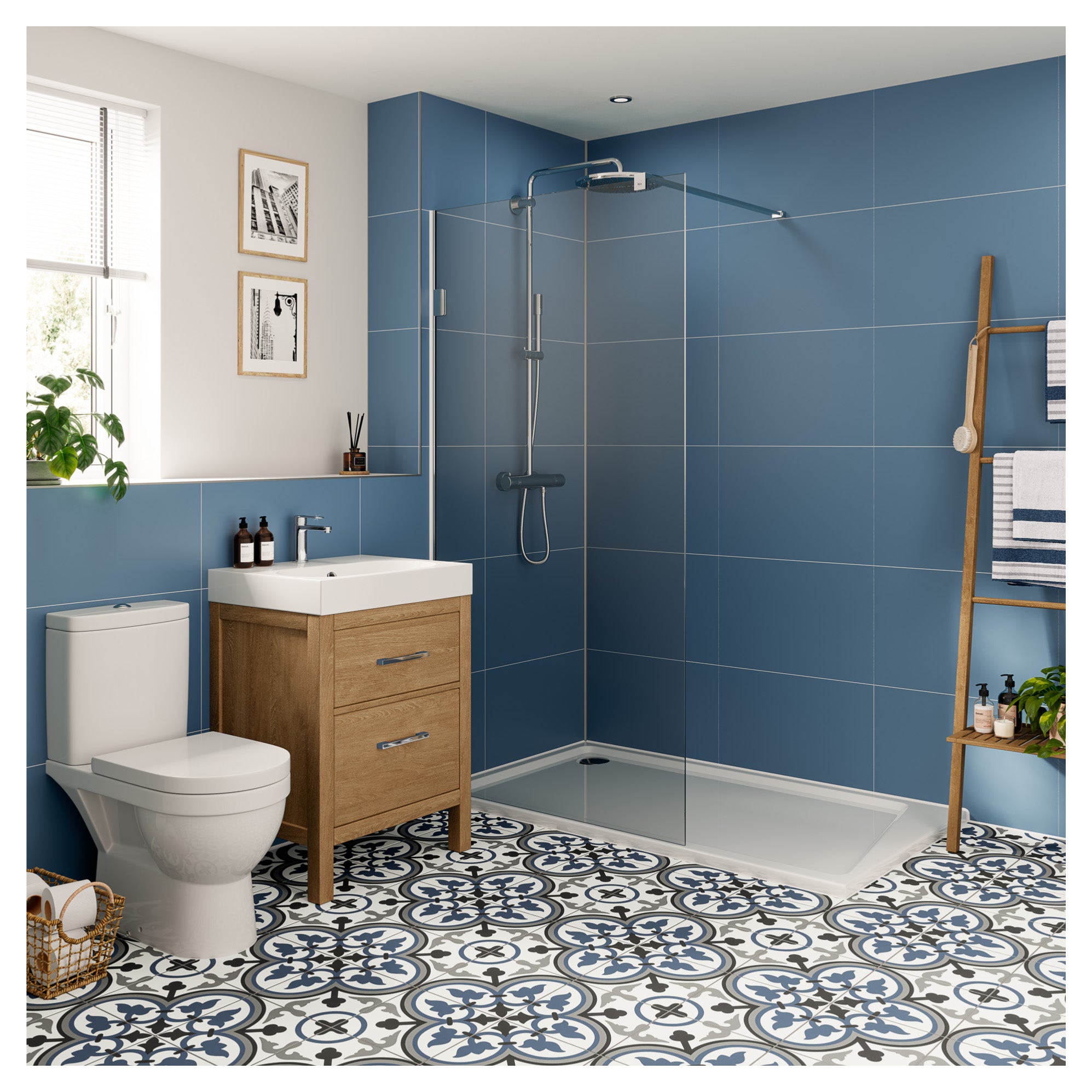 Multipanel Tile Effect Misty Blue Hydrolock T&G Wall Panel - 2400 x 598 x 11mm