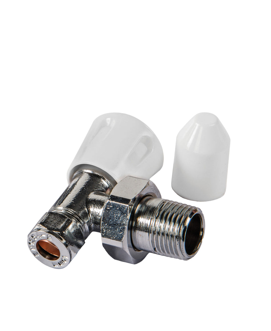 Kartell LSDOGA10 Galaxy Angled Lockshield Radiator Valve with Drain Off Cock - 10mm - Chrome