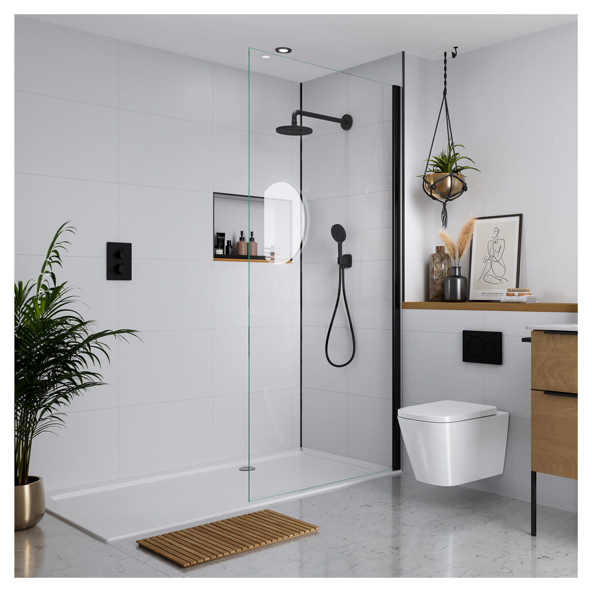 Multipanel Tile Effect White Grey Hydrolock T&G Wall Panel - 2400 x 598 x 11mm