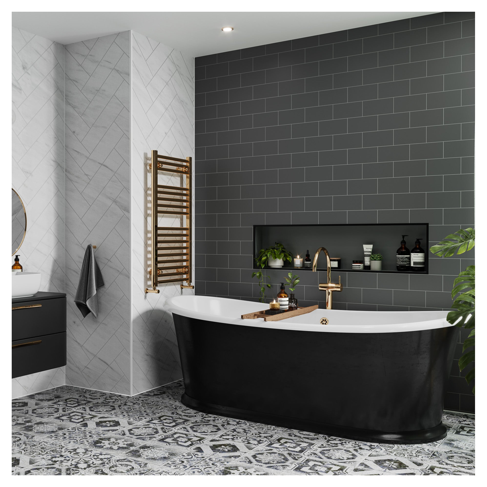 Multipanel Tile Effect Monument Grey Hydrolock T&G Wall Panel - 2400 x 598 x 11mm