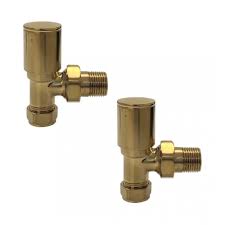 Kartell BRASS-ANG Angled Radiator Valve Pair - 15mm - Brushed Brass