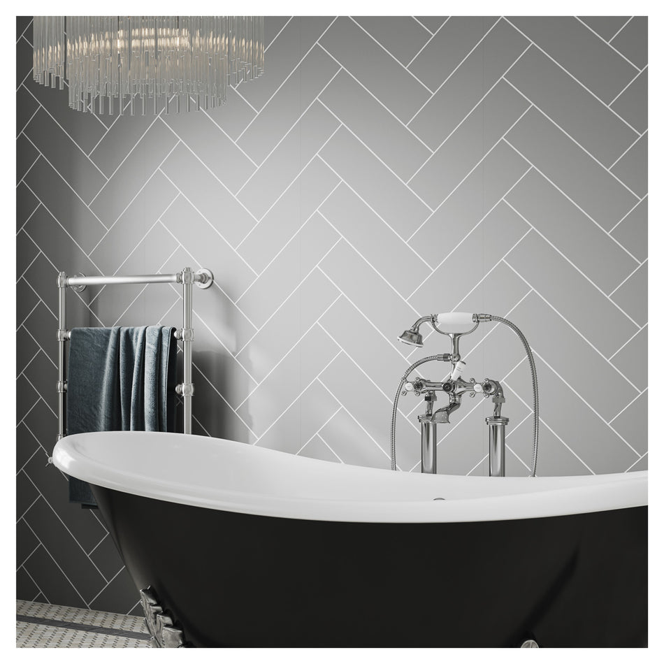 Multipanel MT732HT7228 Tile Effect Dust Grey Herringbone Hydrolock T&G Wall Panel - 2400 x 598 x 11mm