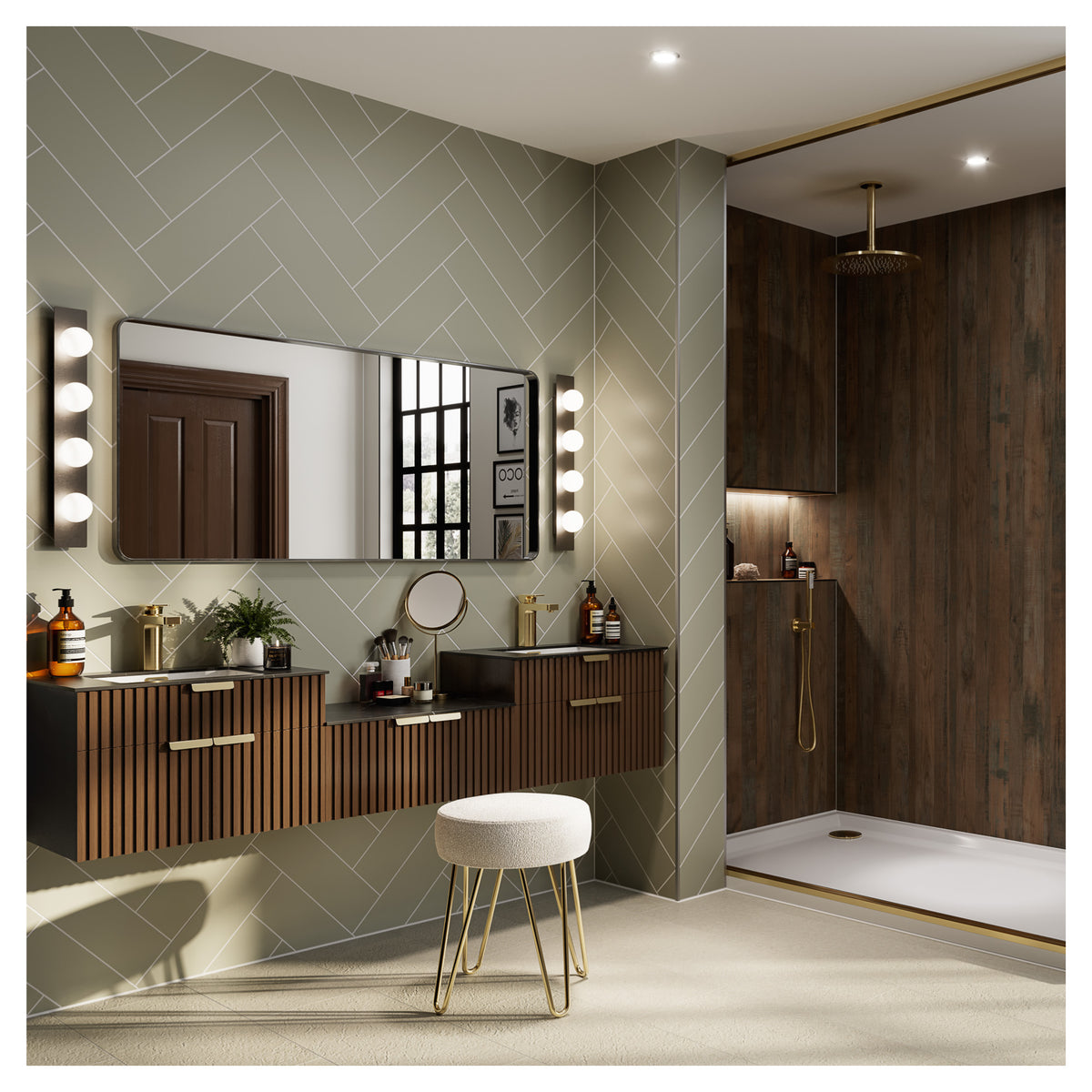 Multipanel Tile Effect Sage Green Hydrolock T&G Wall Panel - 2400 x 598 x 11mm