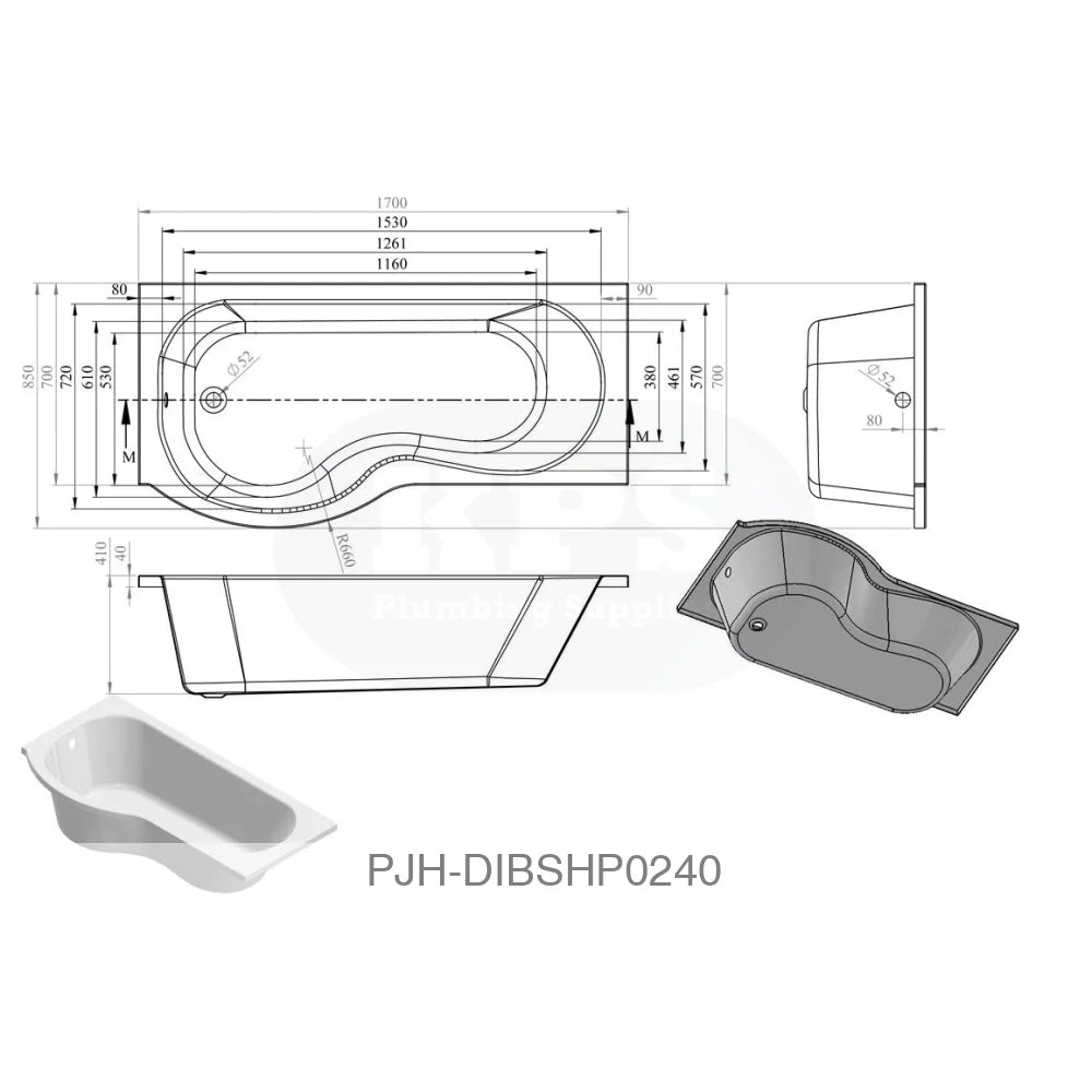 Essentials P/Shpe Bath & Pnl & Screen LH Bathroom Brands