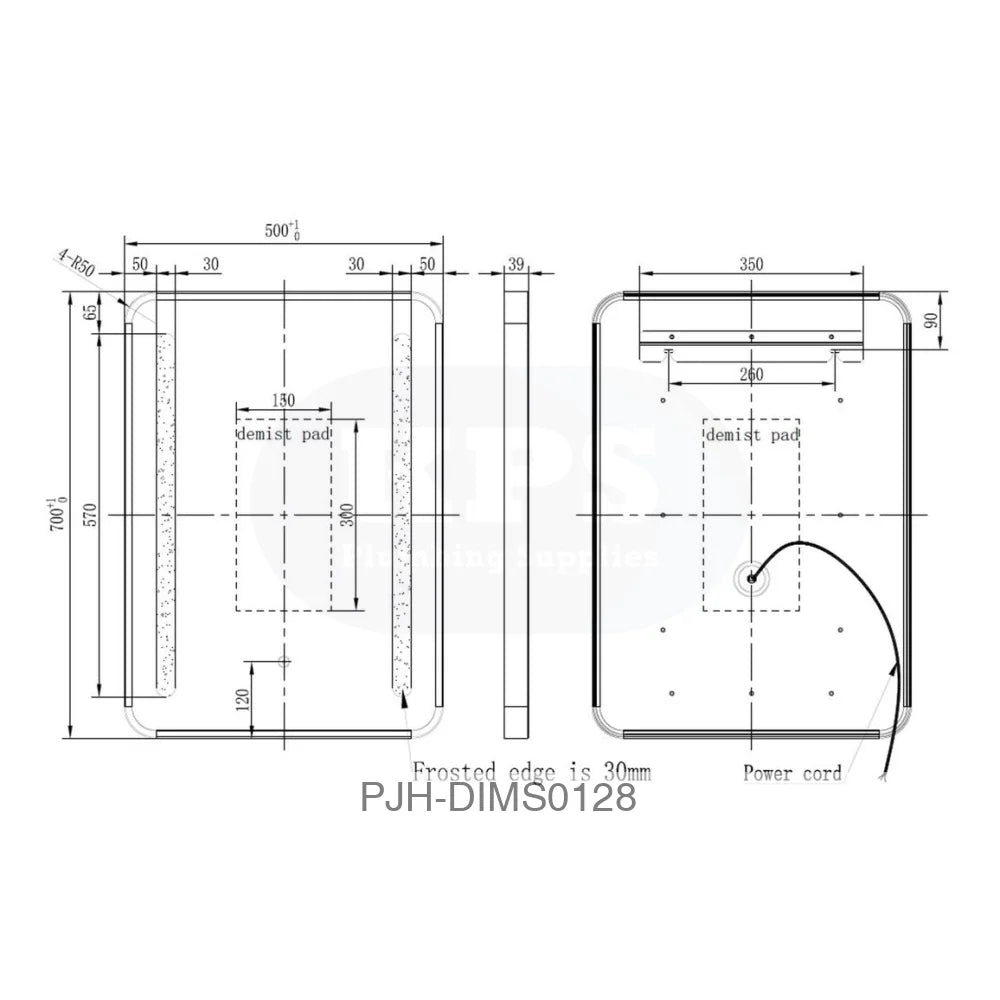 Frontier Mirror 500 Rectangle LED Black Bathroom Brands