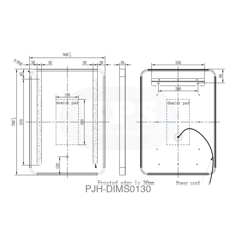 Frontier Mirror 500 Rectangle LED Brass Bathroom Brands