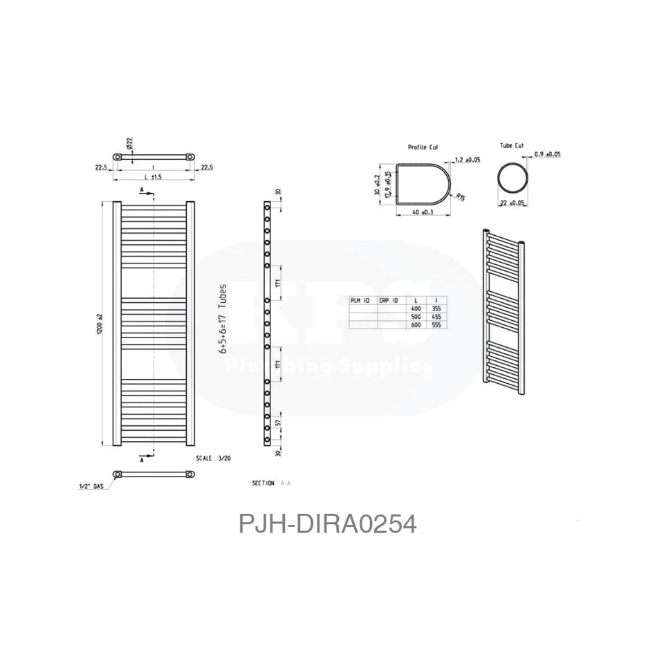 Grada Straight 30 Rad (500 x 1200 x 30)–Blk Bathroom Brands