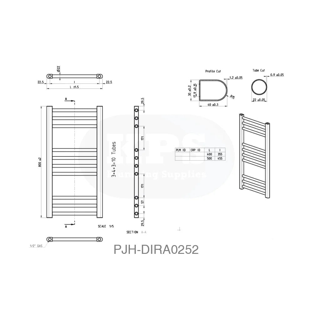 Grada Straight 30 Rad (500 x 800 x 30)–Blk Bathroom Brands