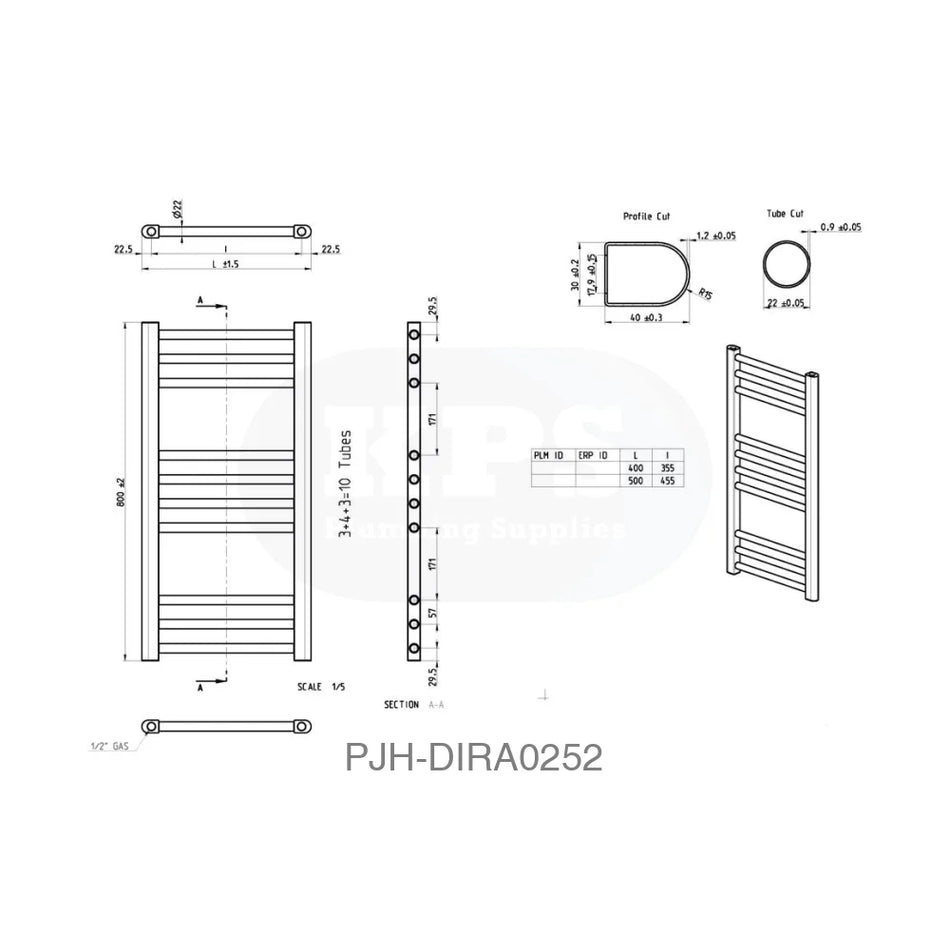 Grada Straight 30 Rad (500 x 800 x 30)–Blk Bathroom Brands