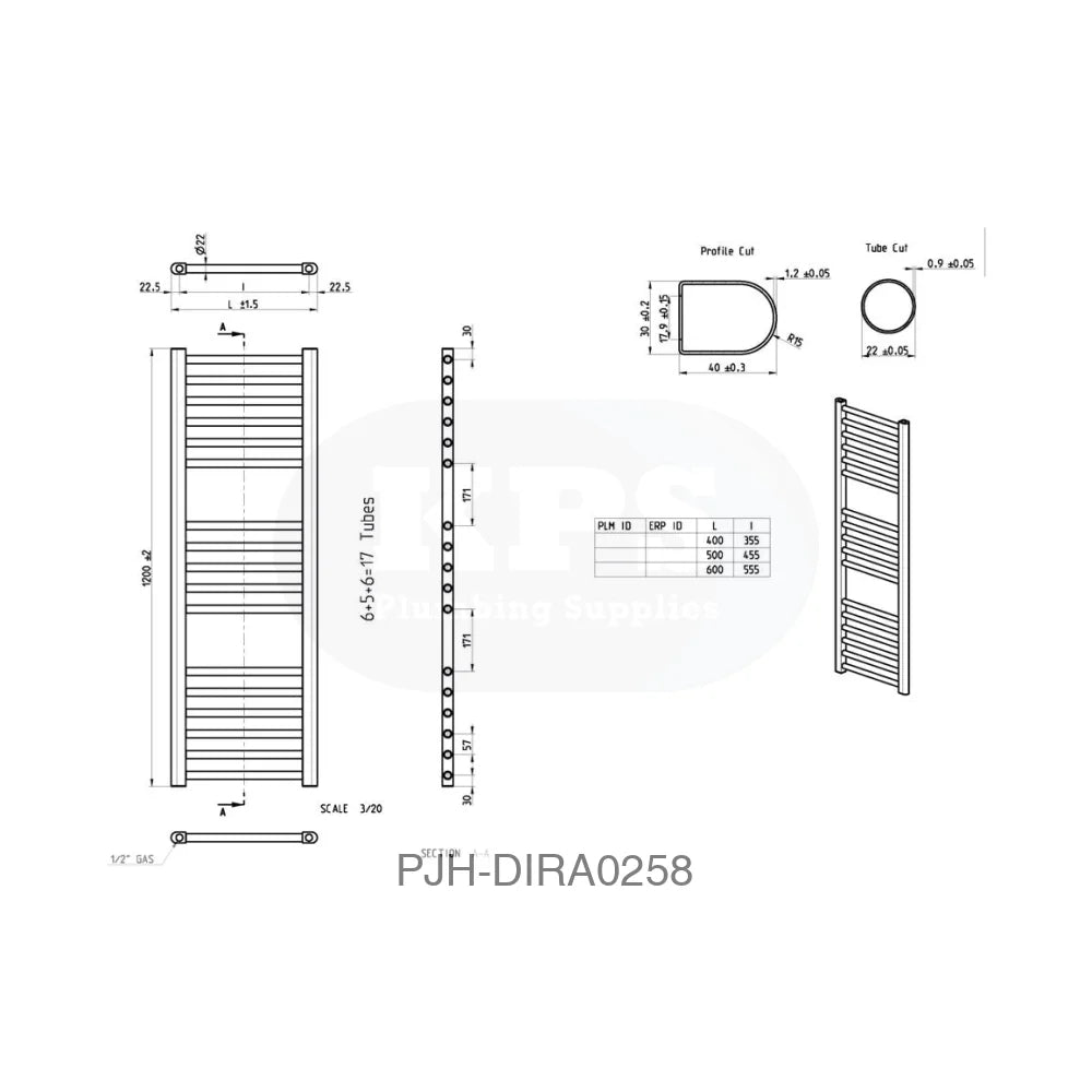 Grada Straight 30 Rad (600 x 1200 x 30)–Blk Bathroom Brands