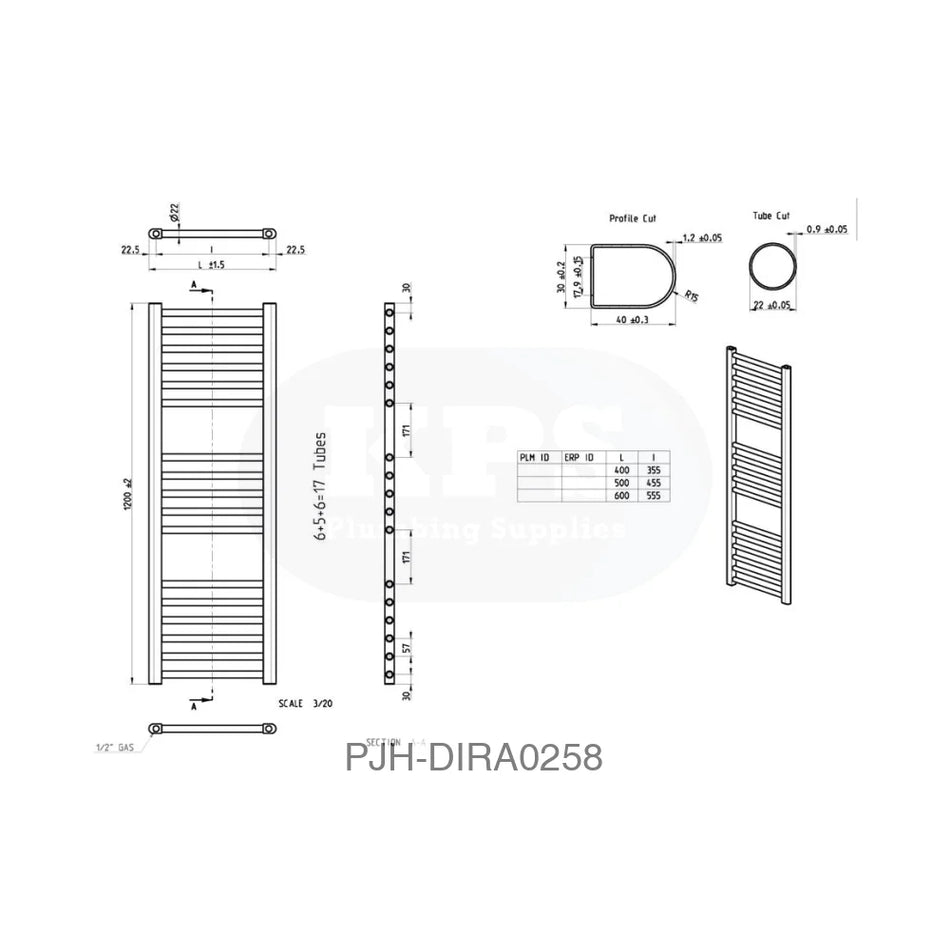 Grada Straight 30 Rad (600 x 1200 x 30)–Blk Bathroom Brands