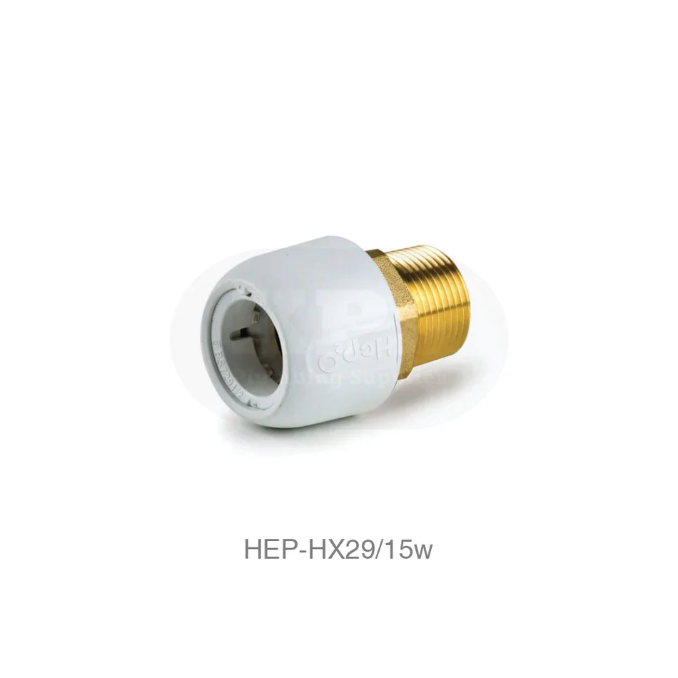 Hep2O HX29/15w Adaptor 15mm x 1/2 MI DZR Brass Plastic Pipe & Fittings