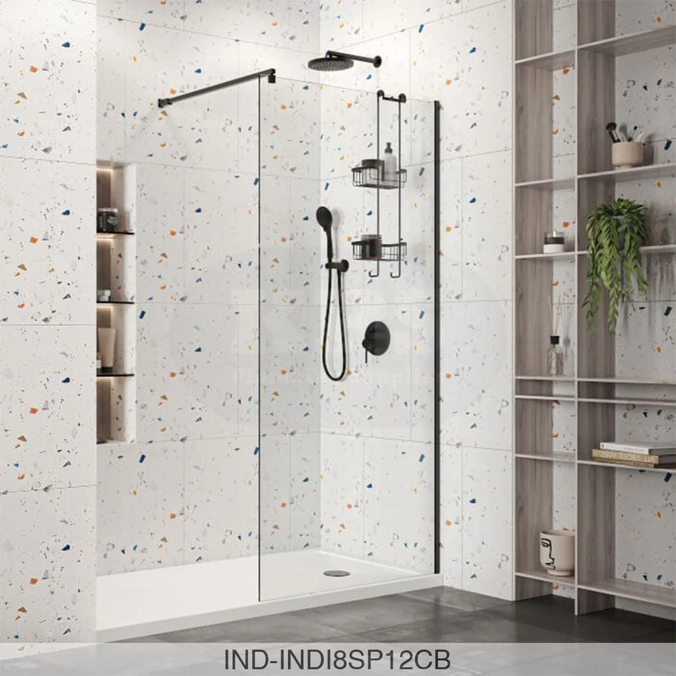 indi 1200mm wet room panel 8mm Black Shower Enclosures