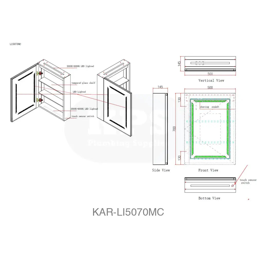 K-vit Link 500x700mm Mirror Cabinet Bathrooms-Furniture-Mirrors & Cabinets