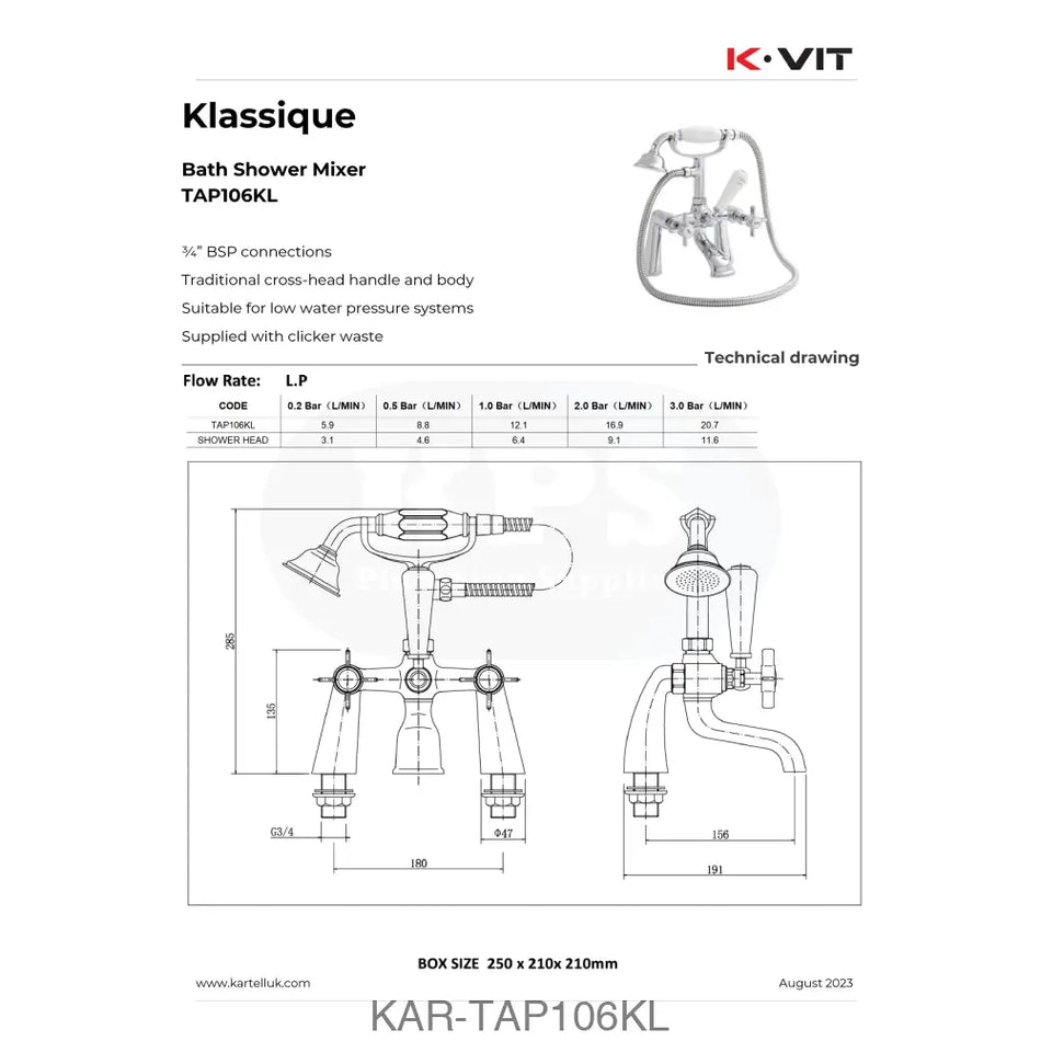 Klassique Bath Shower Mixer Bathrooms-Taps-Bath Taps