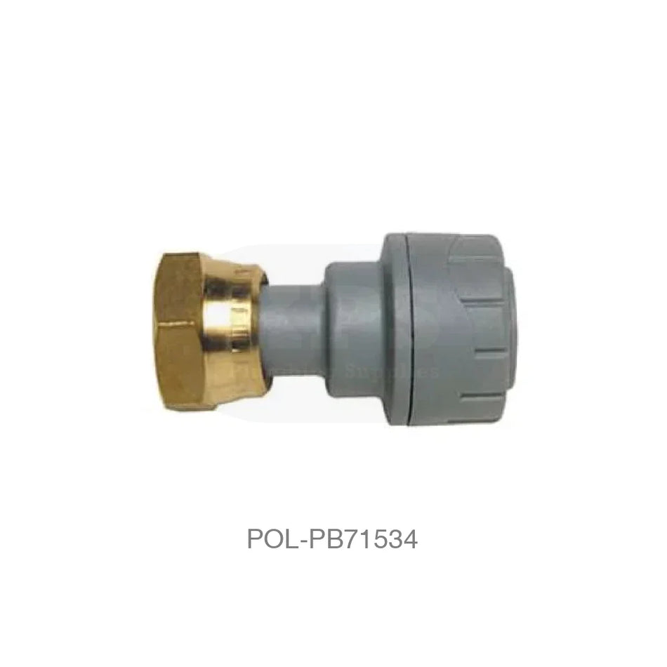 POLYPLUMB Tap Connector Straight (Brass Nut) 15mm x 3/4 Plastic Pipe & Fittings