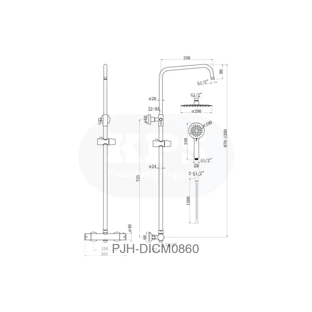 Round Thermo Bar Mixer W/Riser Kit-Chrm Bathroom Brands