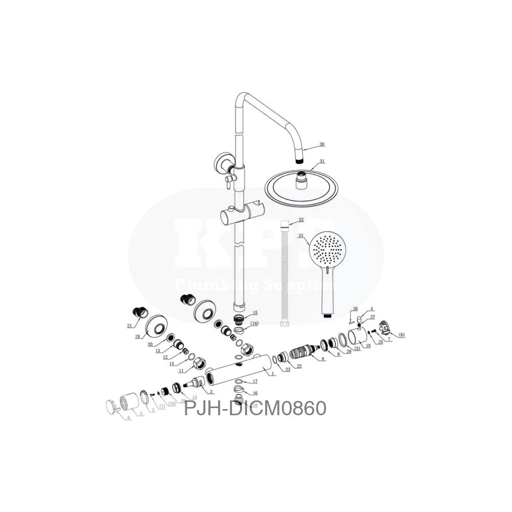 Round Thermo Bar Mixer W/Riser Kit-Chrm Bathroom Brands