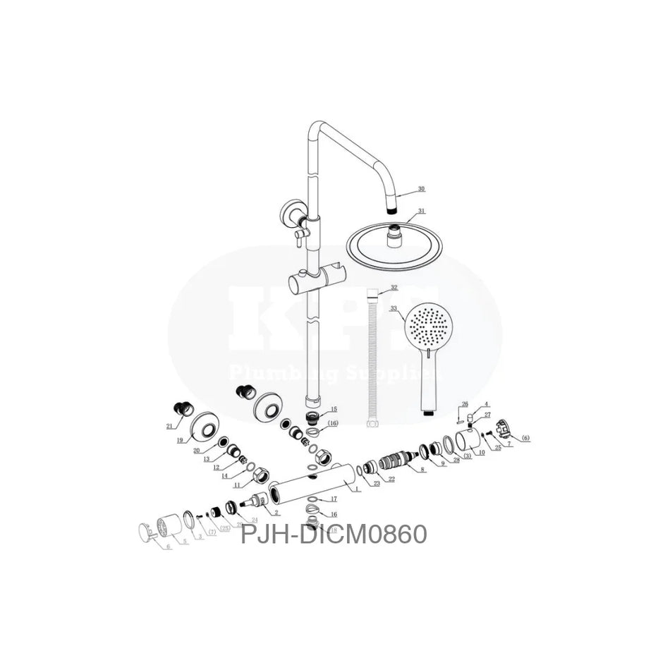 Round Thermo Bar Mixer W/Riser Kit-Chrm Bathroom Brands