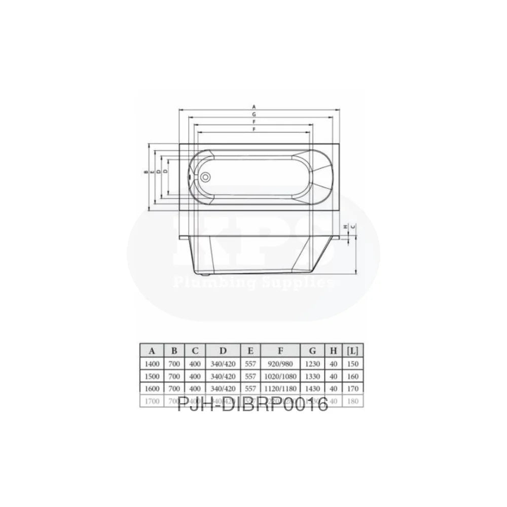Single End 1700 x 700 x 400mm 0TH Bath W/Legs Bathroom Brands