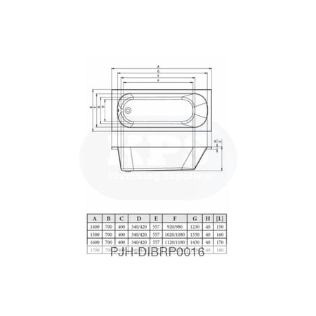 Single End 1700 x 700 x 400mm 0TH Bath W/Legs Bathroom Brands