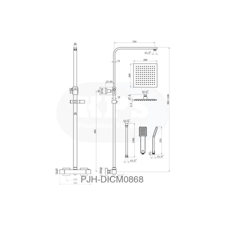 Square Thermo Bar Mixer W/Riser Kit-Blk Bathroom Brands