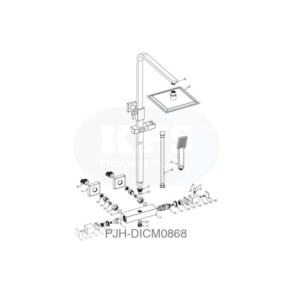 Square Thermo Bar Mixer W/Riser Kit-Blk Bathroom Brands