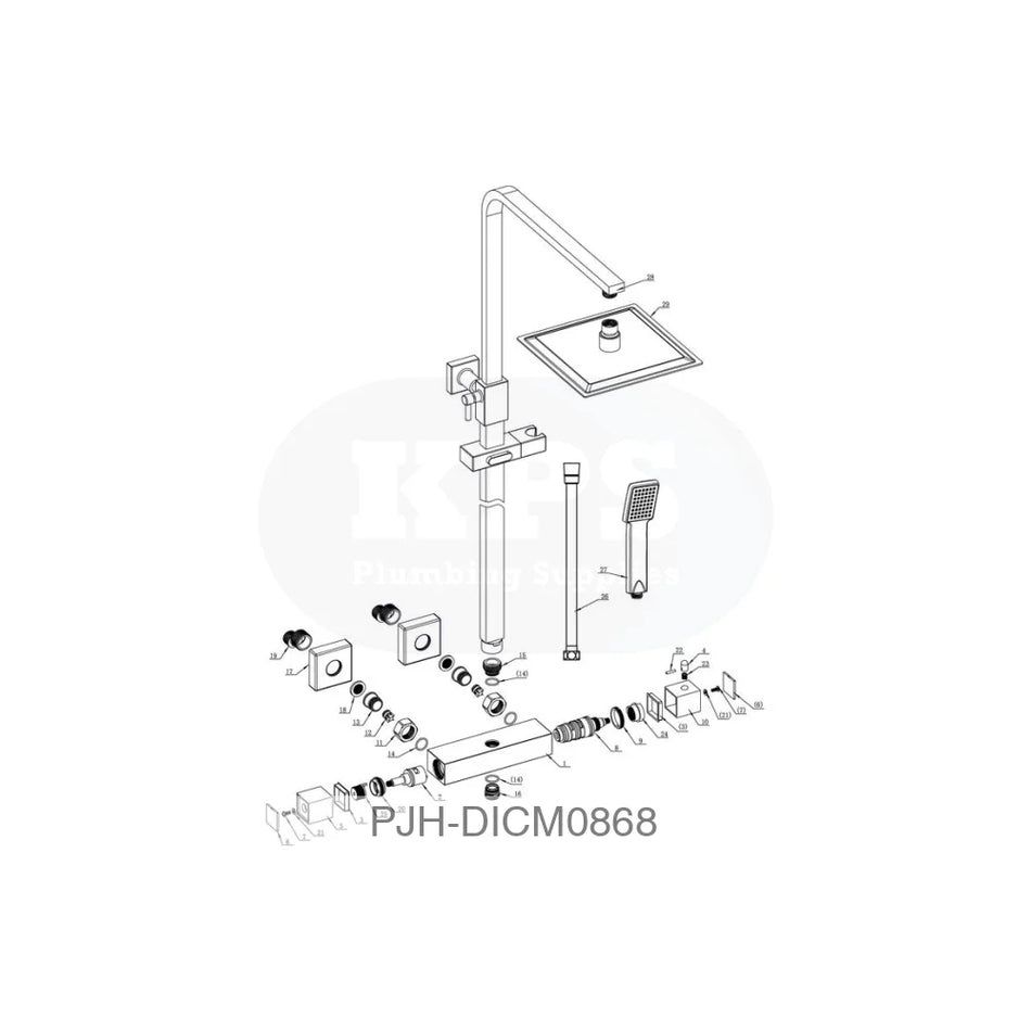 Square Thermo Bar Mixer W/Riser Kit-Blk Bathroom Brands