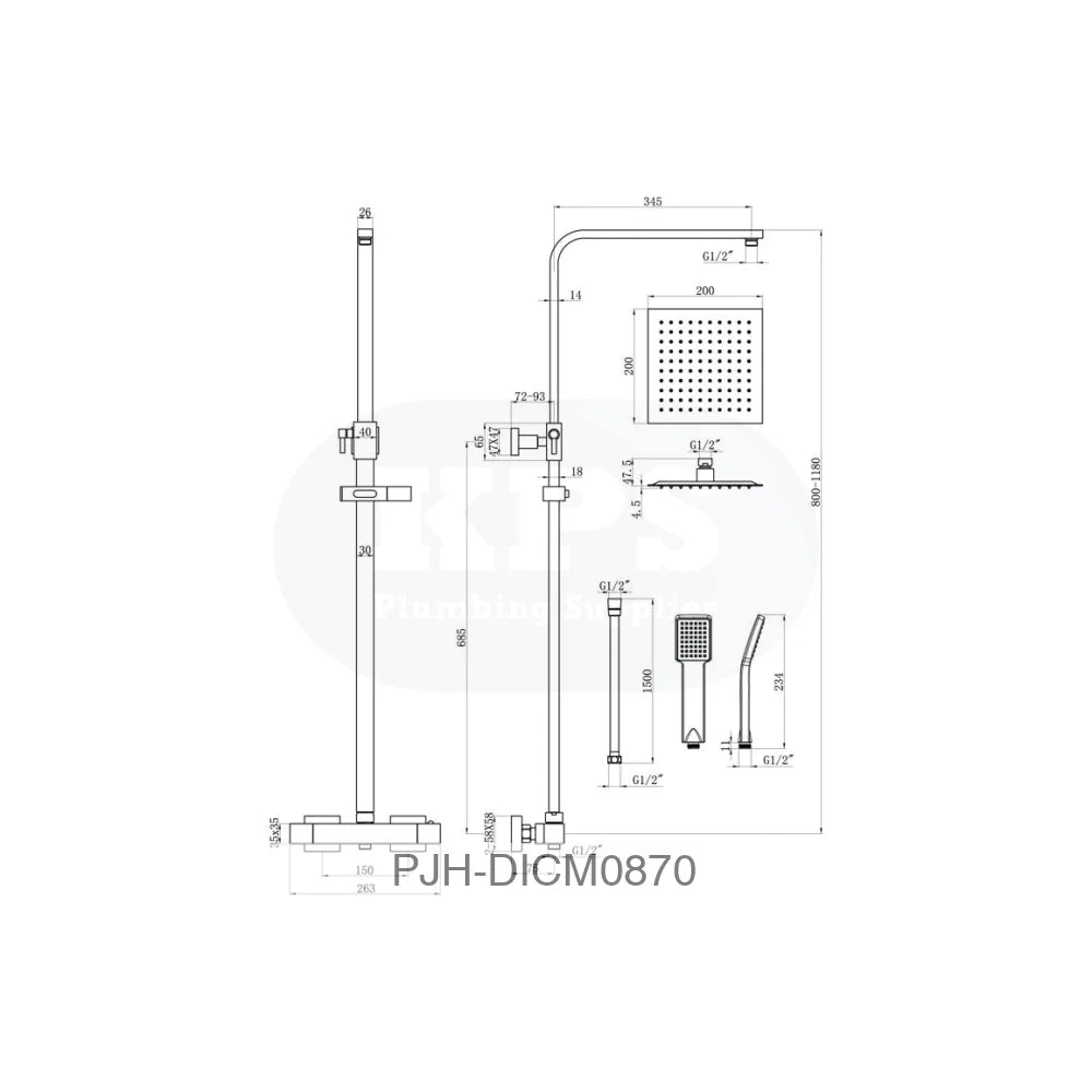 Square Thermo Bar Mixer W/Riser Kit-Bras – Brushed Brass Bathroom Brands
