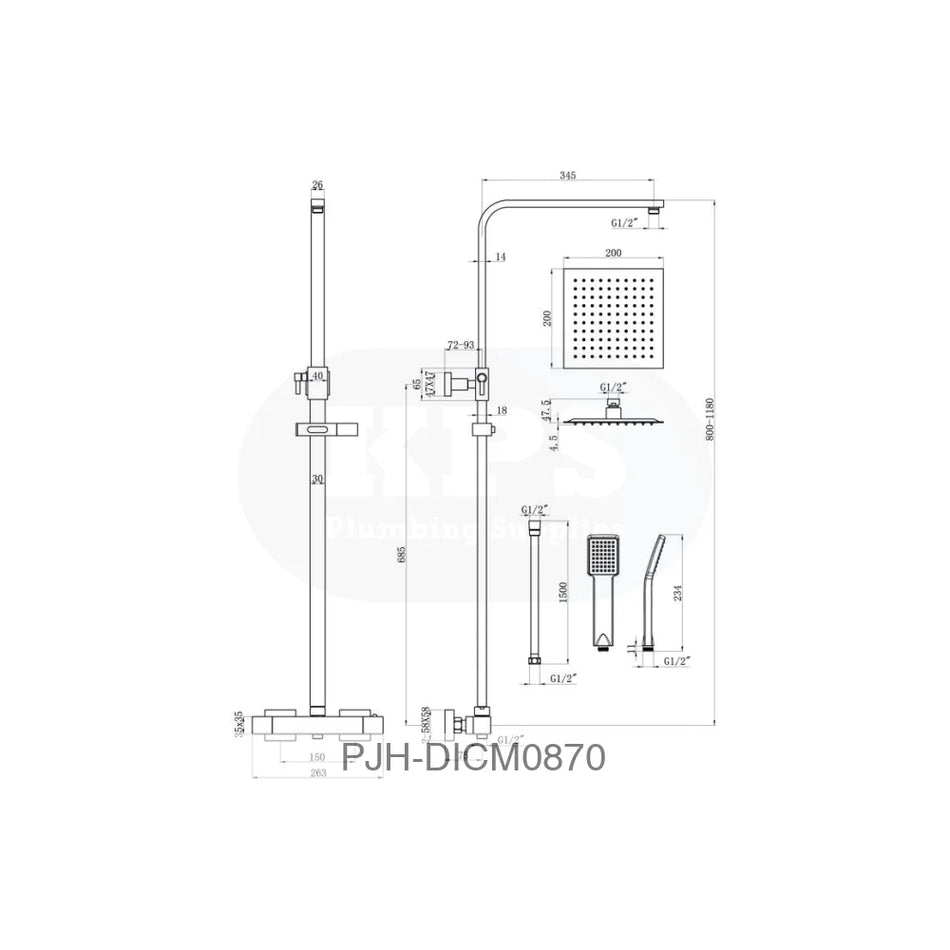 Square Thermo Bar Mixer W/Riser Kit-Bras – Brushed Brass Bathroom Brands