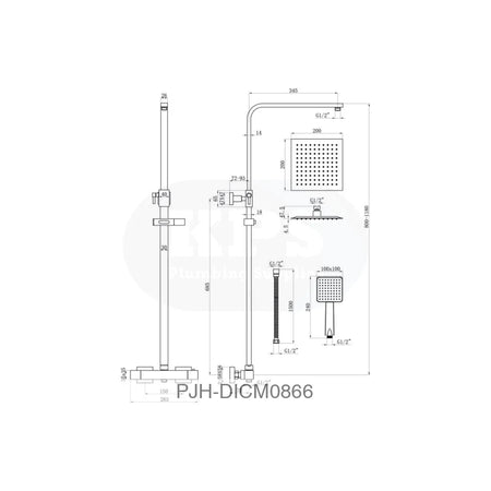Square Thermo Bar Mixer W/Riser Kit-Chrm Bathroom Brands