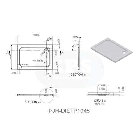 Tray 45Mm White Grp 1000 X 700 Rect & Waste Bathroom Brands