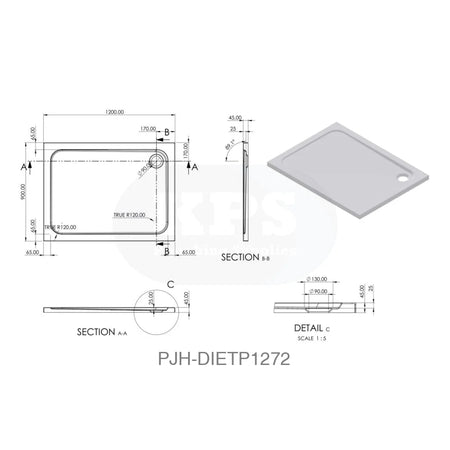Tray 45Mm White Grp 1200X900 Rect & Waste Bathroom Brands