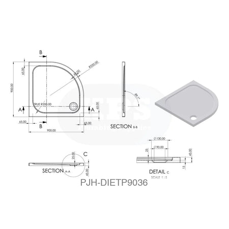 Tray 45mm White GRP 900mm Quad & Waste Bathroom Brands