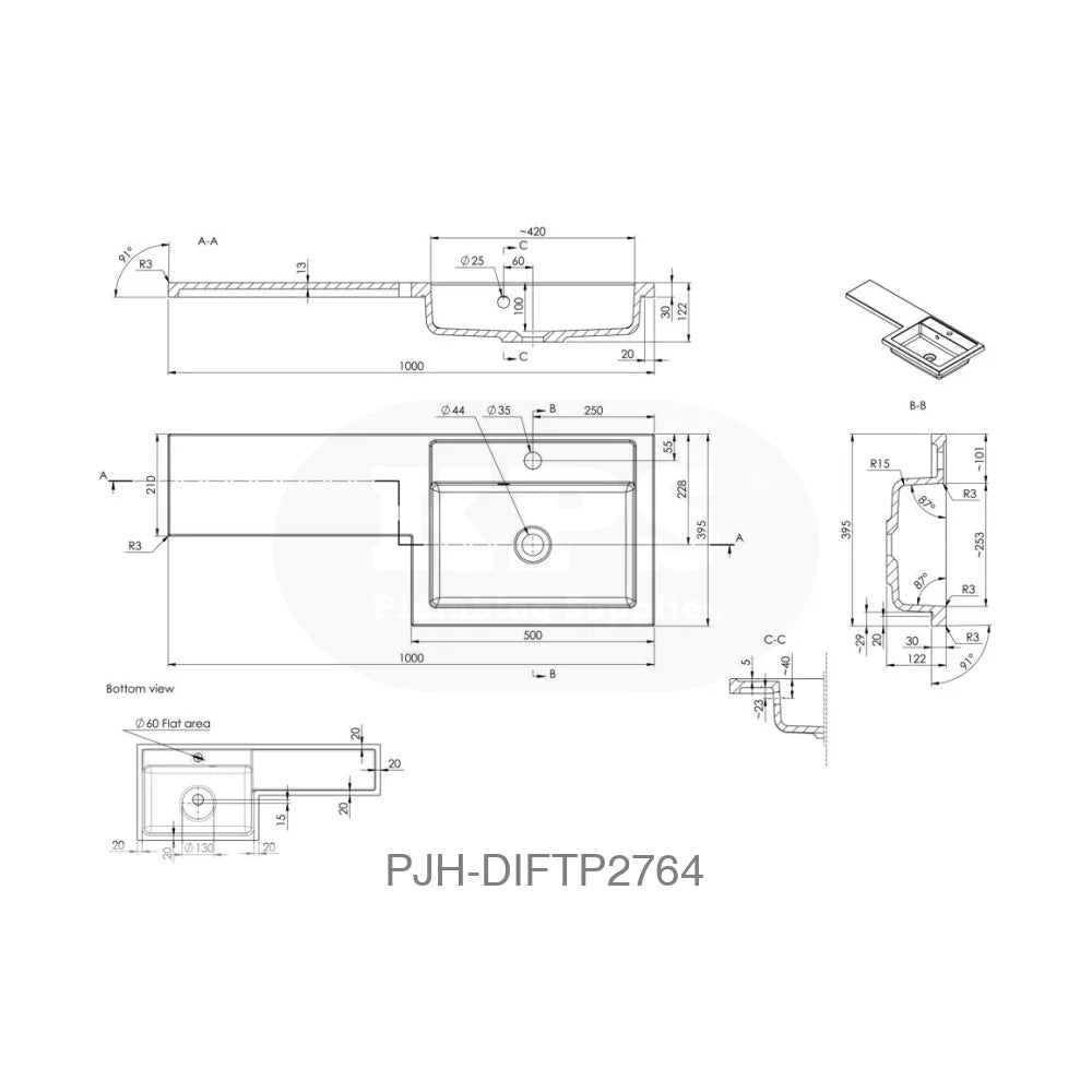 Venosa 1000 F/S Pack & Basin(Rh)-Anth Bathroom Brands