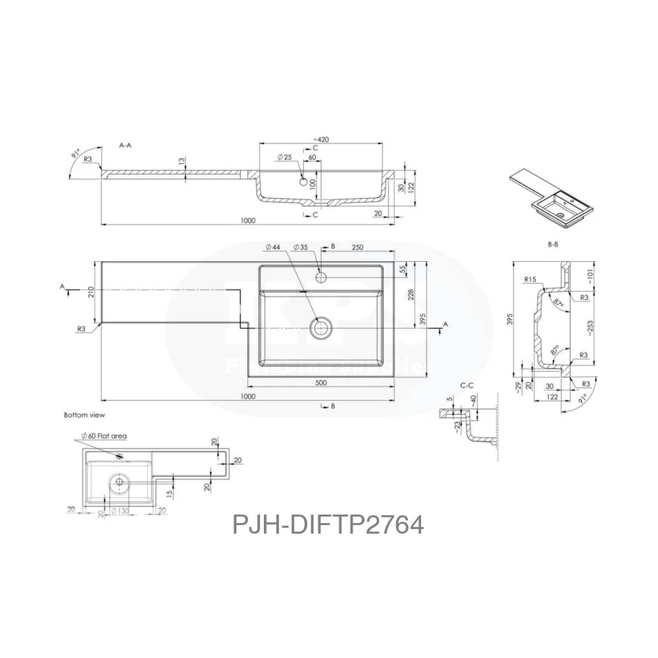 Venosa 1000 F/S Pack & Basin(Rh)-Anth Bathroom Brands