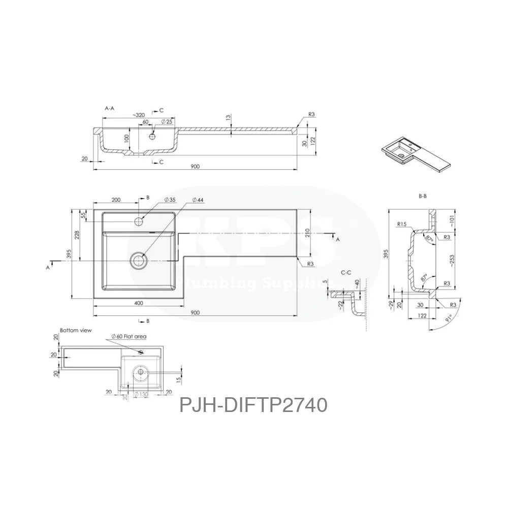Venosa 900 F/S Pack & Basin(Lh)-Anth Bathroom Brands